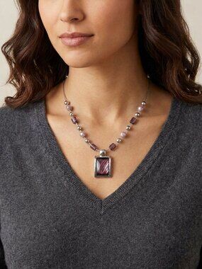 Pink & Purple Glass Bead Pendant Necklace